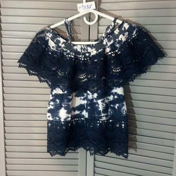 No Boundaries Top Women med. Blue Off the Shoulder Ruffle Lace Adjustable Strap - Picture 1 of 10